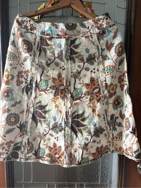 Acorn Floral Cotton Skirt in Cream, Teal & Copper